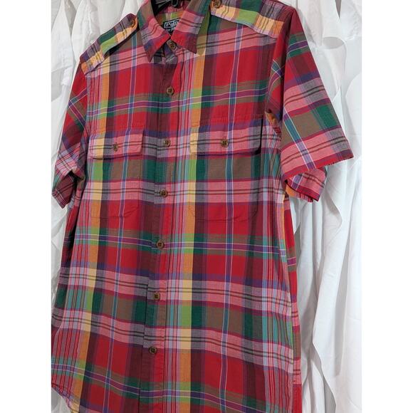 Polo by Ralph Lauren Madras Plaid Safari Red Short Sleeve Button Up Size Medium - Picture 5 of 10